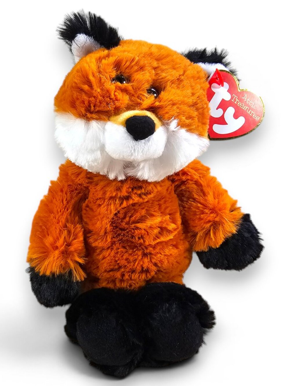 Ty Attic Treasures Fred Fox Beanbag Plush Toy Orange Black with Tags 2017 7.5"